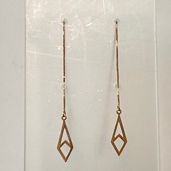Rose gold threader dangle drop earrings 14KT EUC/rarely worn - Picture 5 of 7